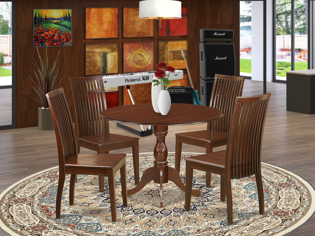 DMIP5-CKV-V 5-Pc Dining Set with Dropleaf Table and 4 Chairs, 42 Round, Mahogany Finish