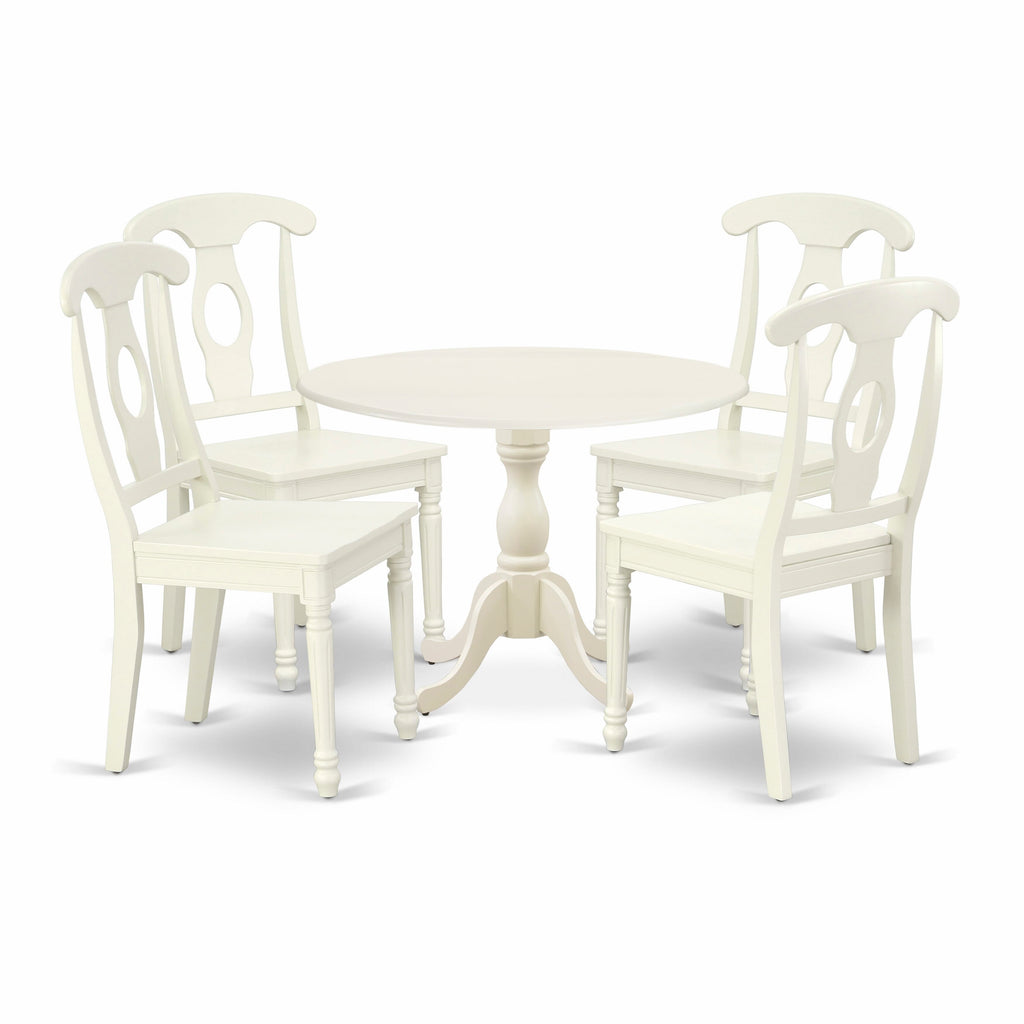 5-Piece Dining Set DMKE5-PHW-Q Featuring Drop Leaf Table and 4 Wood Seat Chairs, 42x42 Inch Leng