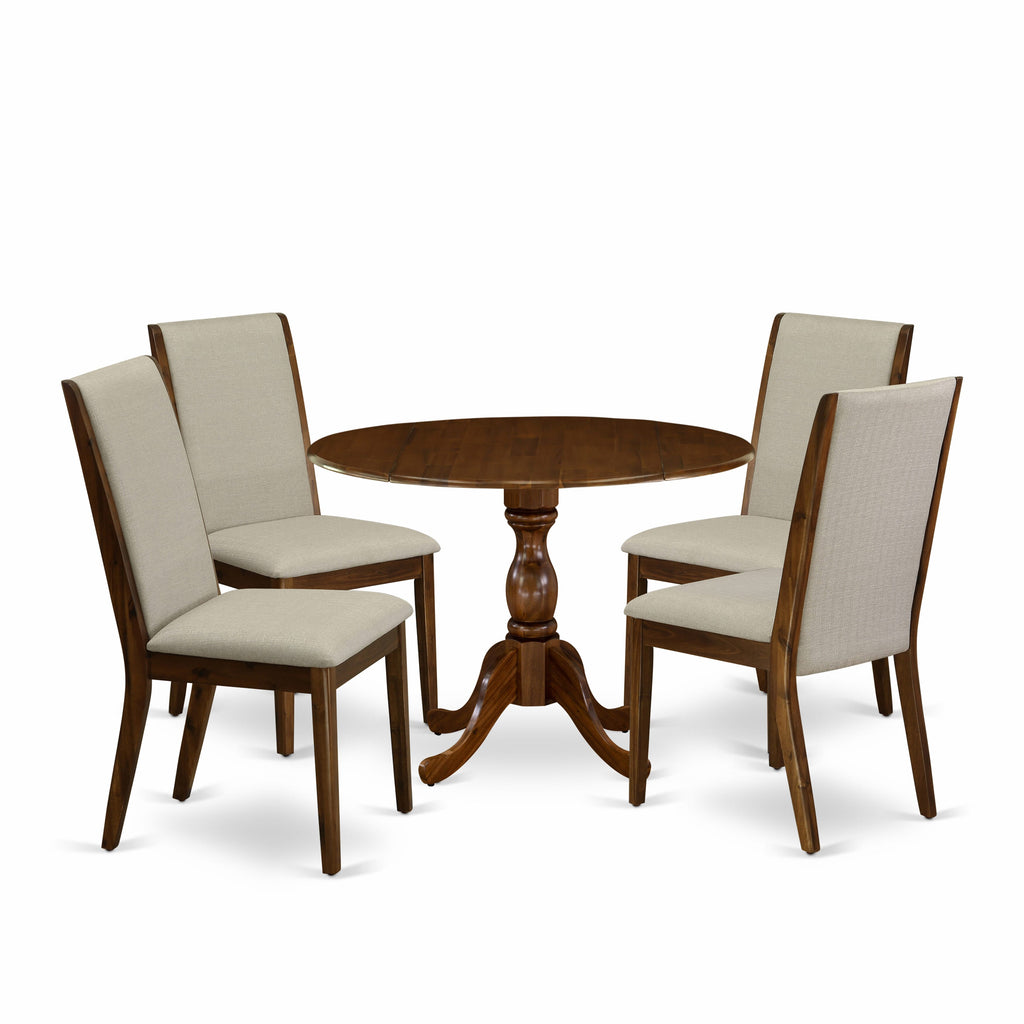 DMLA5-1YX-6B Dining Ensemble 5-Piece Package with Circular Table & Elegantly Upholstered Seats in Vintage Walnut