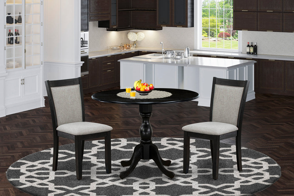 Elegant 3-Piece Dining Ensemble DMMZ3-URI-LE Dropleaf Wooden Table & Shitake Linen Chairs
