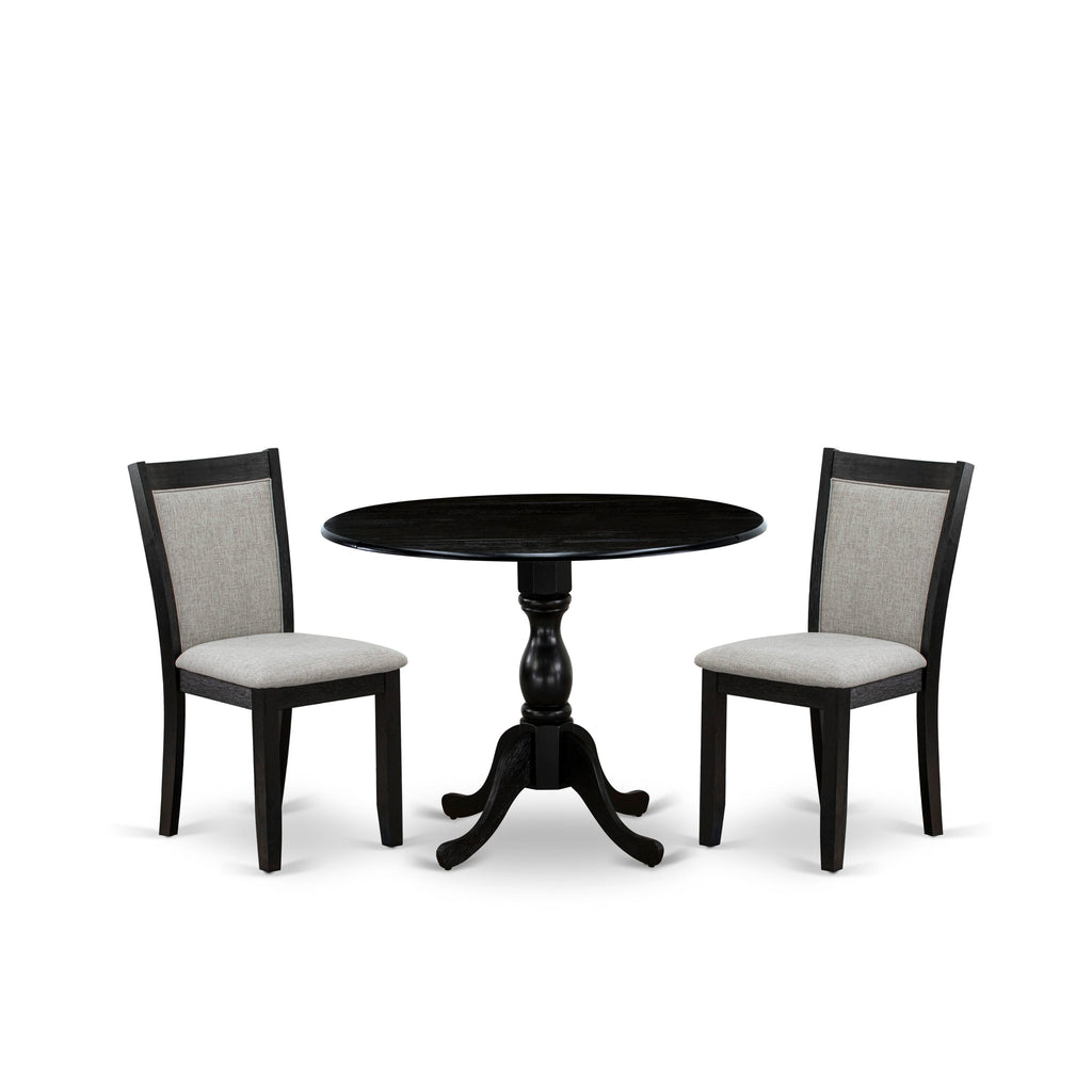 Elegant 3-Piece Dining Ensemble DMMZ3-URI-LE Dropleaf Wooden Table & Shitake Linen Chairs
