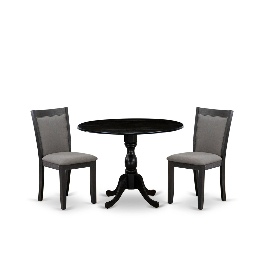 DMMZ3-DTQ-0G 3-Piece Dining Set Round Drop-Leaf Table with Gotham Grey Chairs, Wirebrushed Finish