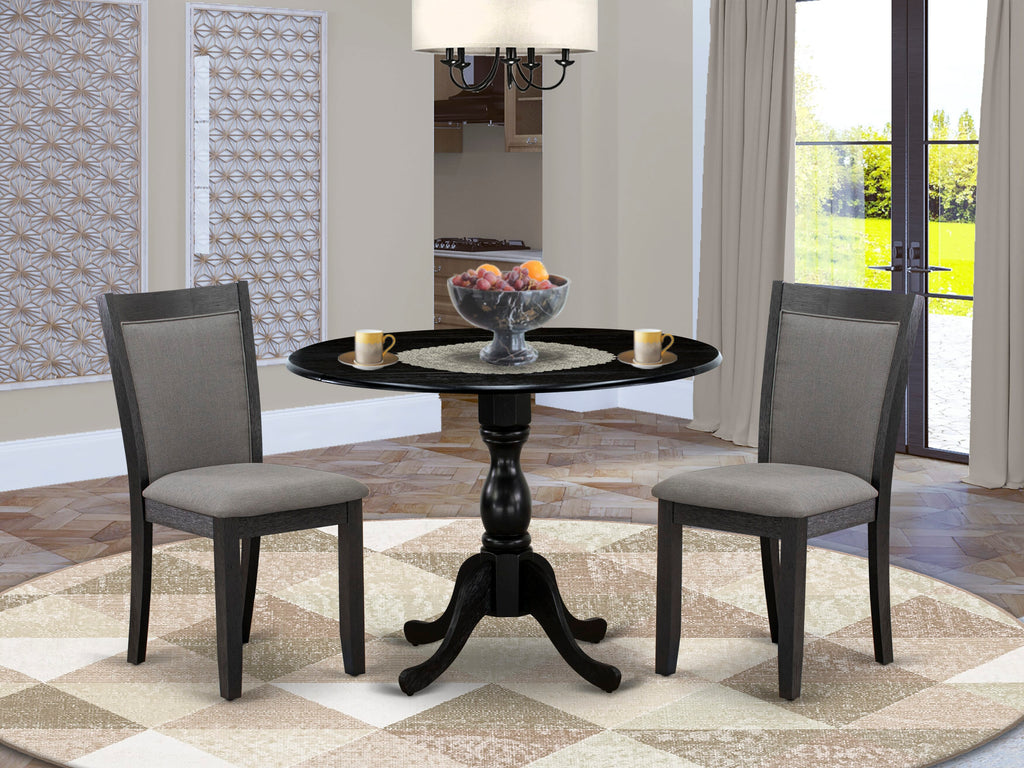 DMMZ3-DTQ-0G 3-Piece Dining Set Round Drop-Leaf Table with Gotham Grey Chairs, Wirebrushed Finish