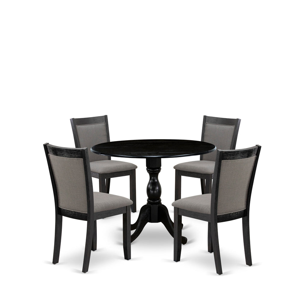 DMMZ5-0A7-AP 5-Piece Round 42 Dropleaf Dining Table Set with Gotham Grey Linen Parsons Chairs, Wirebrushed Black