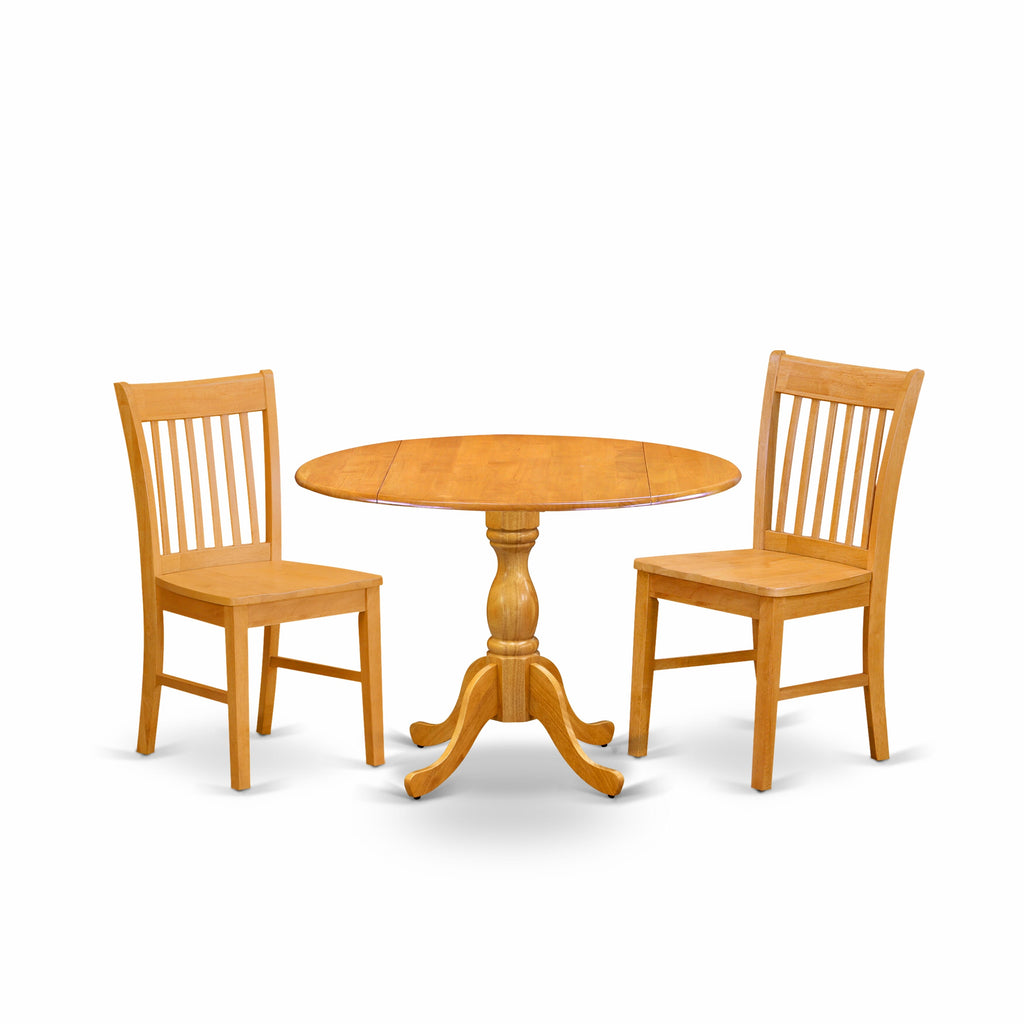 DMNF3-TVB-3 Oak 3-Piece Compact Round Dinette Set with Drop-leaf Table and Two Chairs, 42-inch