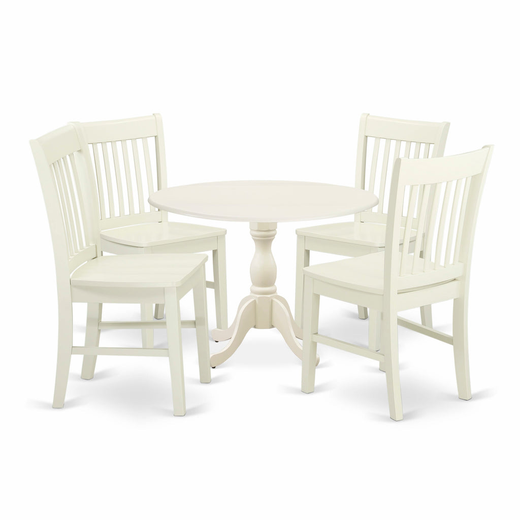 DMNF5-U8C-2 5-Piece Set Round Table & Chairs in Linen White for Cozy Dining Spaces with Dropleaf