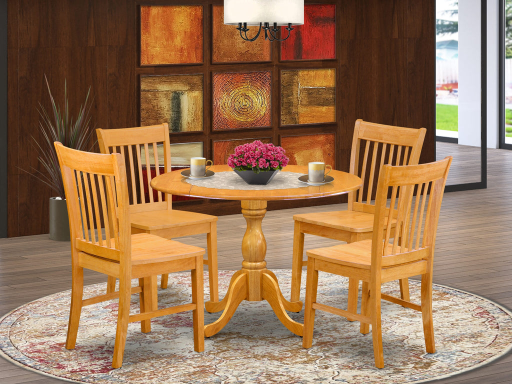 DMNF5-THW-9 - 9 Piece Dining Collection Featuring Round 42 Table & Quad Chair Ensemble in Oak Finish