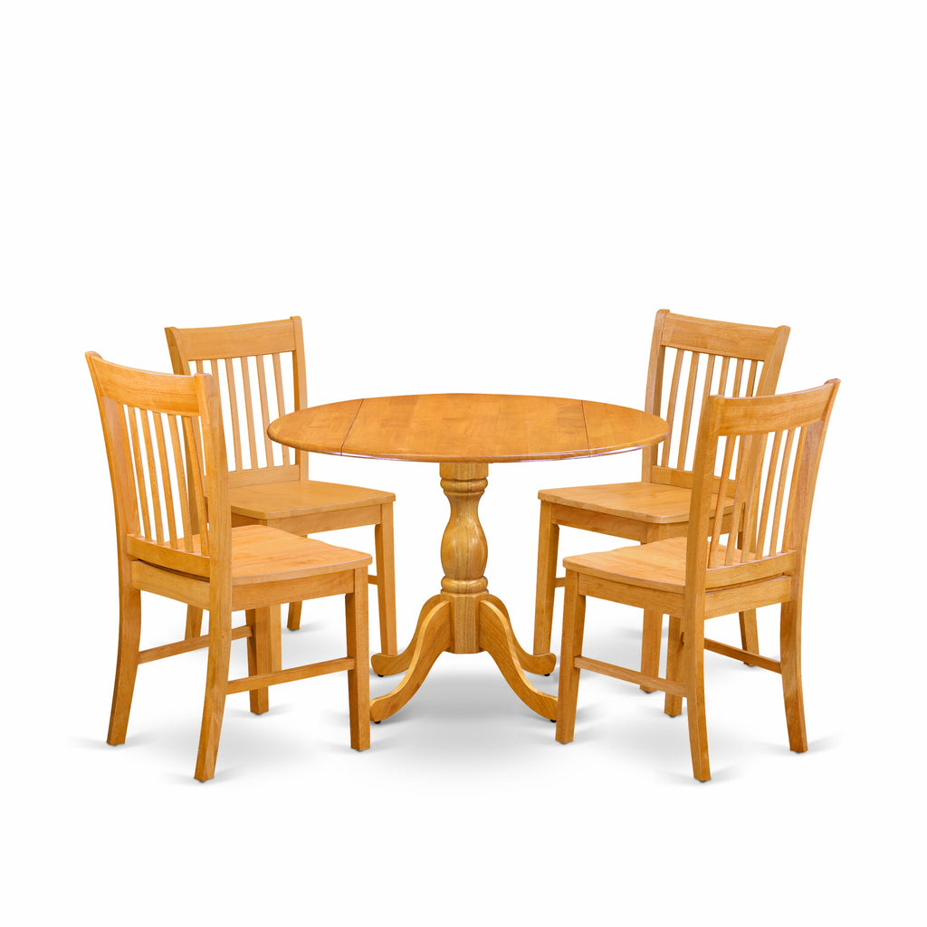 DMNF5-THW-9 - 9 Piece Dining Collection Featuring Round 42 Table & Quad Chair Ensemble in Oak Finish