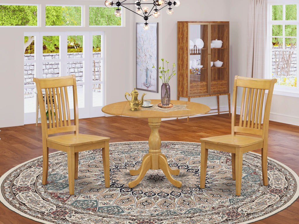 Explore Elegance DMPO3-0CM-V 3-Piece Set With Round Dropleaf Table & Chairs, 42 Oak Finish