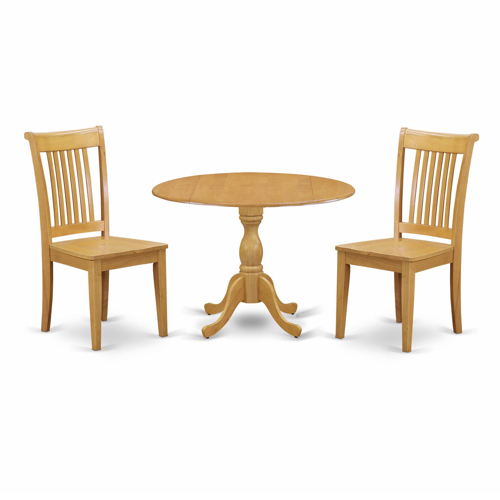 Explore Elegance DMPO3-0CM-V 3-Piece Set With Round Dropleaf Table & Chairs, 42 Oak Finish