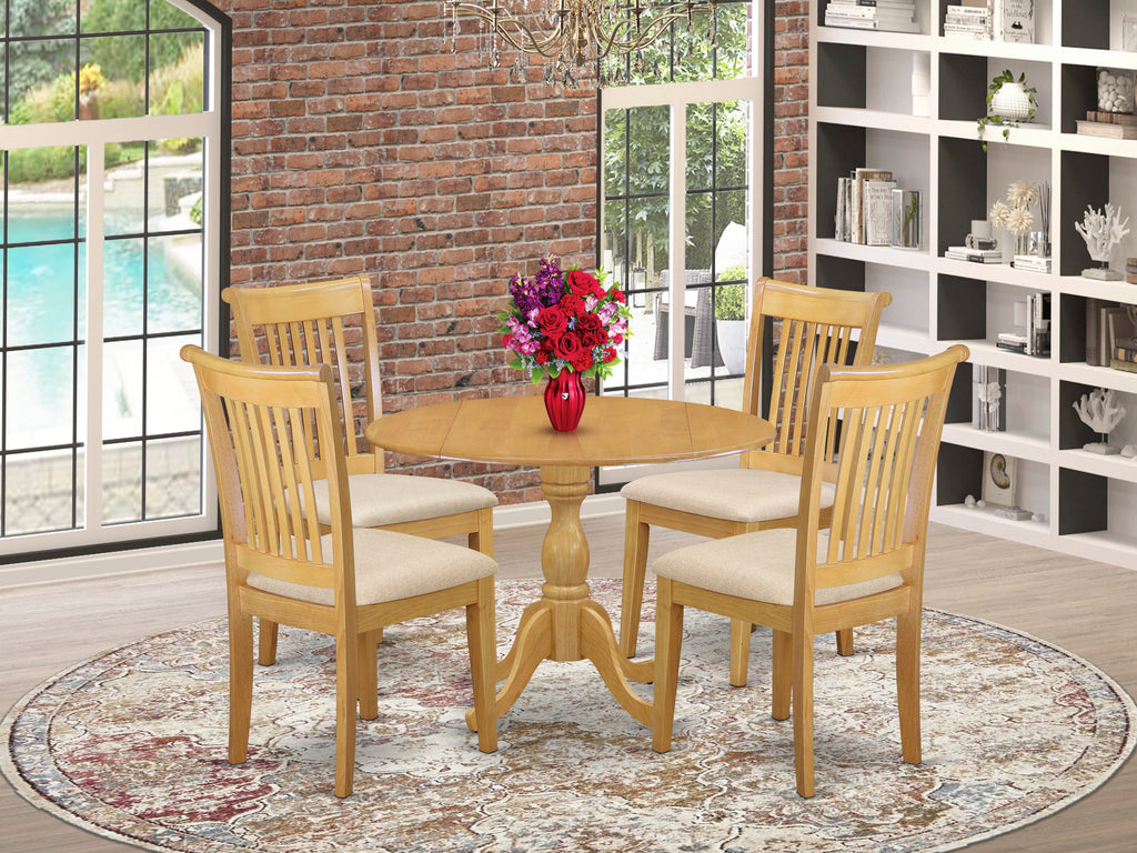 DMPO5-BJW-K 5-Piece Dining Set with 42 Round Drop Leaf Table & 4 Upholstered Chairs