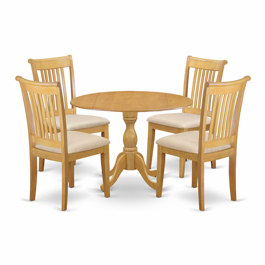 DMPO5-BJW-K 5-Piece Dining Set with 42 Round Drop Leaf Table & 4 Upholstered Chairs