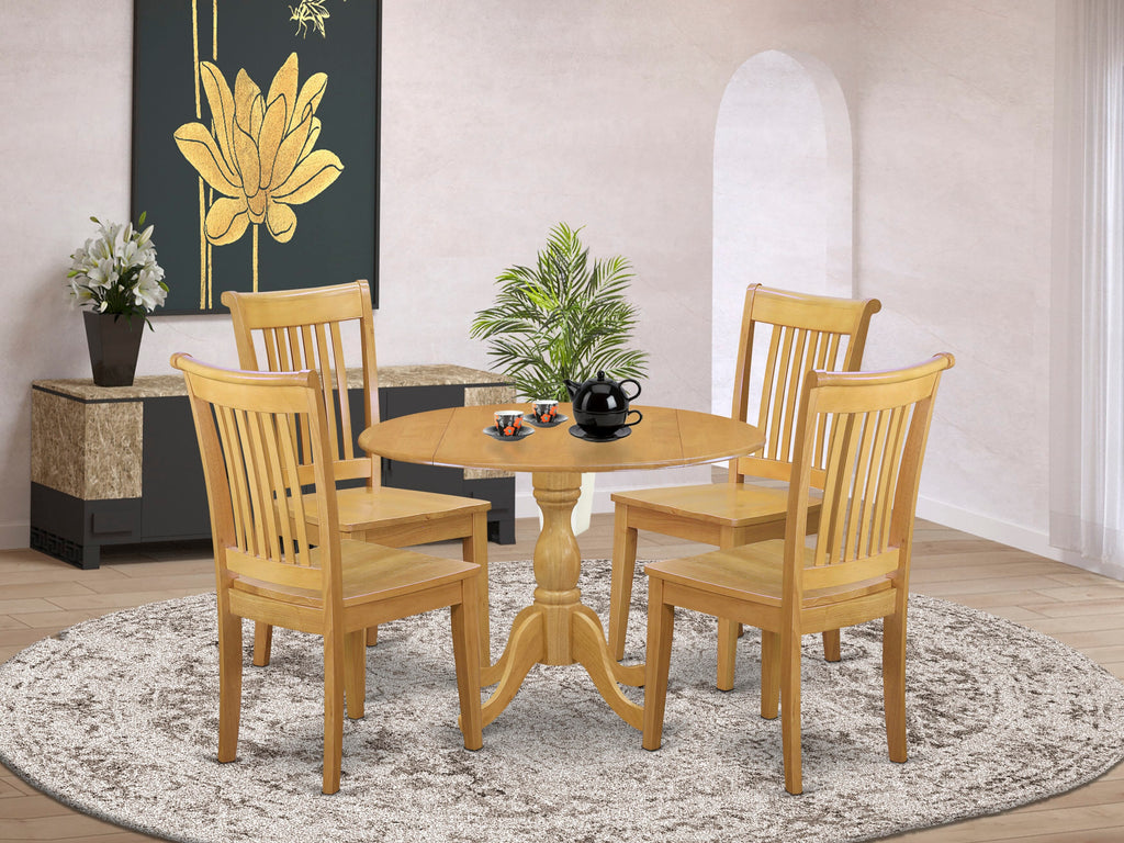 DMPO5-O63-6 5-Piece Dining Ensemble Cozy Dropleaf Table & 4 Chairs Set for Your Kitchen-Commons, Oak Finish