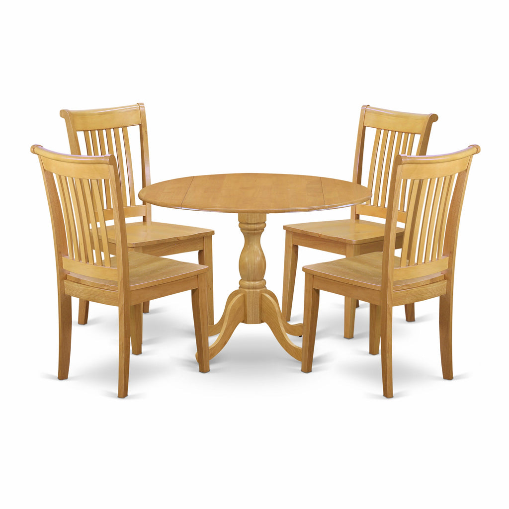 DMPO5-O63-6 5-Piece Dining Ensemble Cozy Dropleaf Table & 4 Chairs Set for Your Kitchen-Commons, Oak Finish