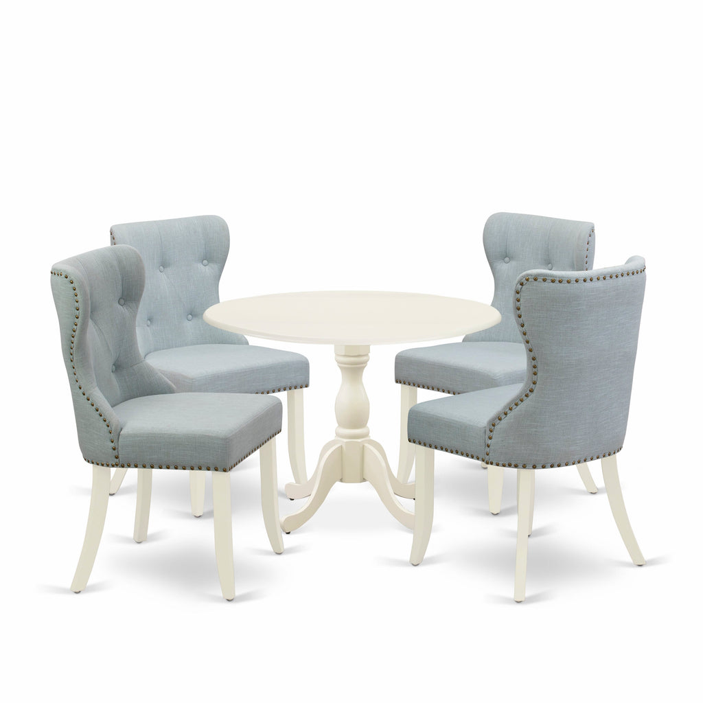 DMSI5-SLU-GJ Elegant Linen White Kitchen Set 5-Piece Include Parson Chairs