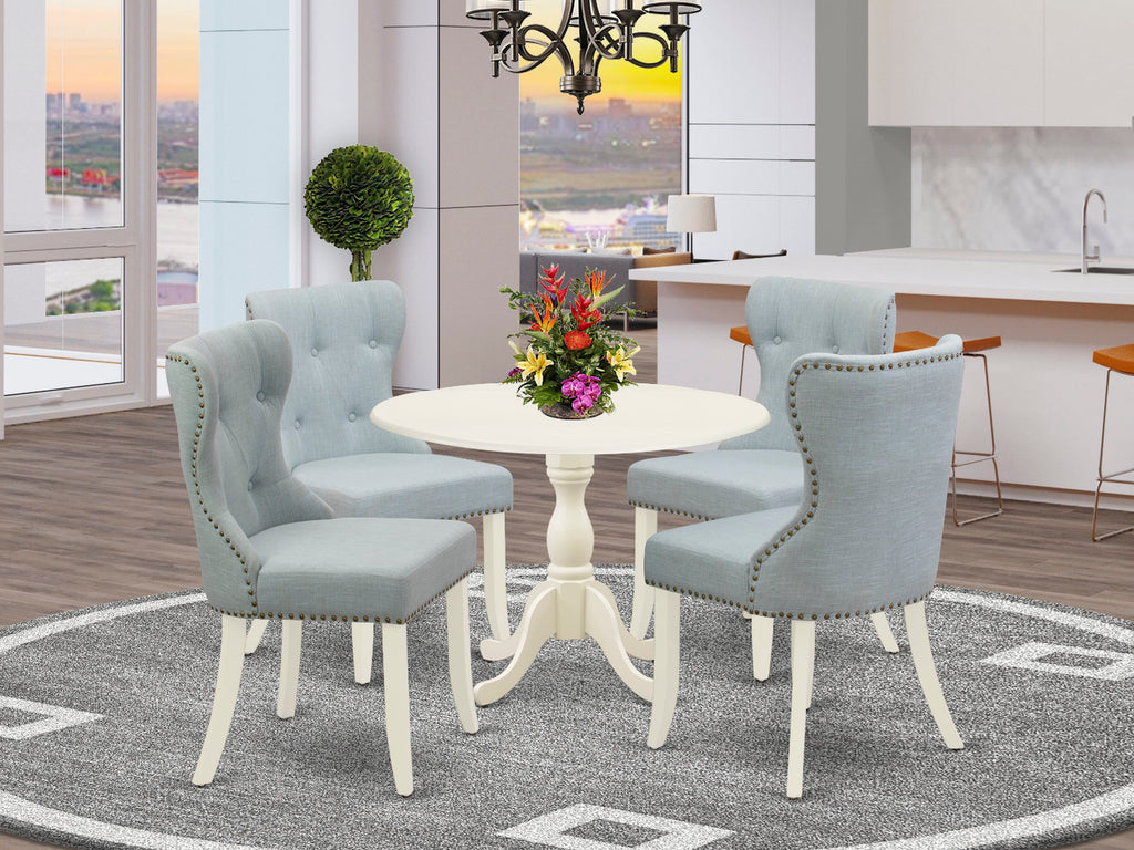 DMSI5-SLU-GJ Elegant Linen White Kitchen Set 5-Piece Include Parson Chairs