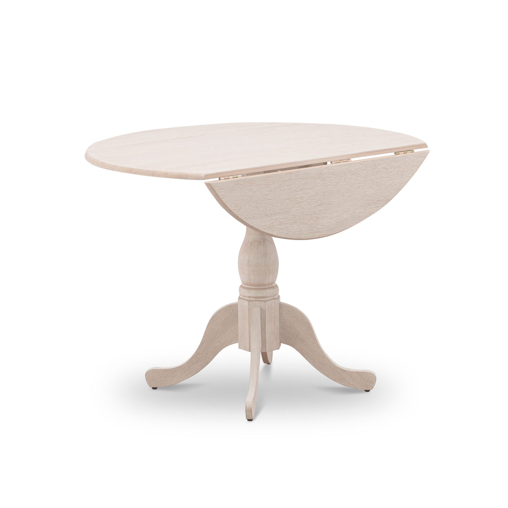 DMT-A41-19 Contemporary Dublin Table - Round Leaf Top & Pedestal Base in Cream Finish, 42x42 Inch