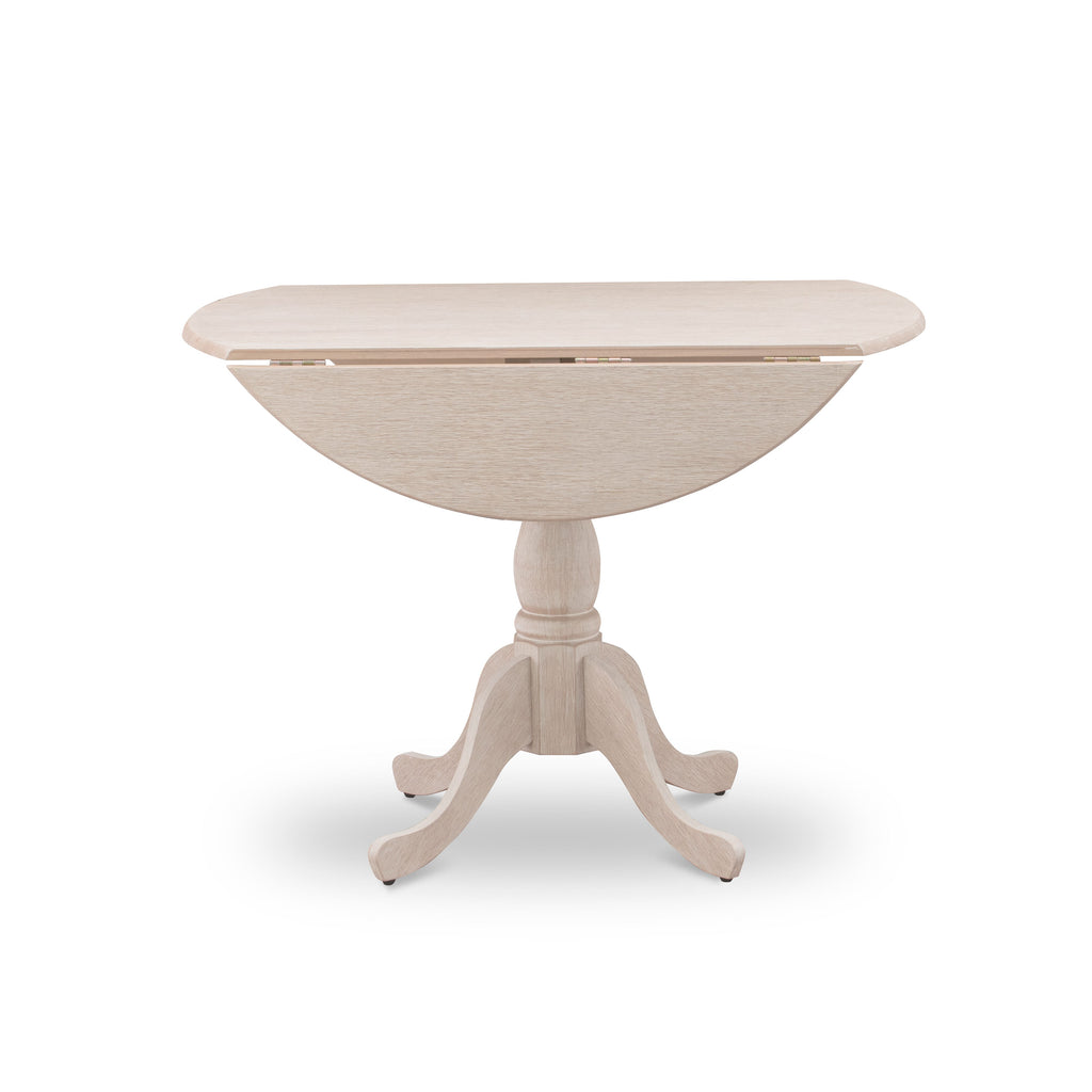 DMT-A41-19 Contemporary Dublin Table - Round Leaf Top & Pedestal Base in Cream Finish, 42x42 Inch