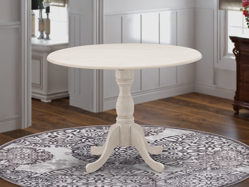 DMT-A41-19 Contemporary Dublin Table - Round Leaf Top & Pedestal Base in Cream Finish, 42x42 Inch