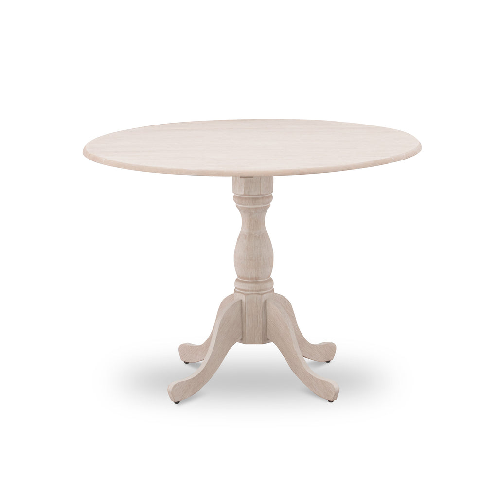DMT-A41-19 Contemporary Dublin Table - Round Leaf Top & Pedestal Base in Cream Finish, 42x42 Inch