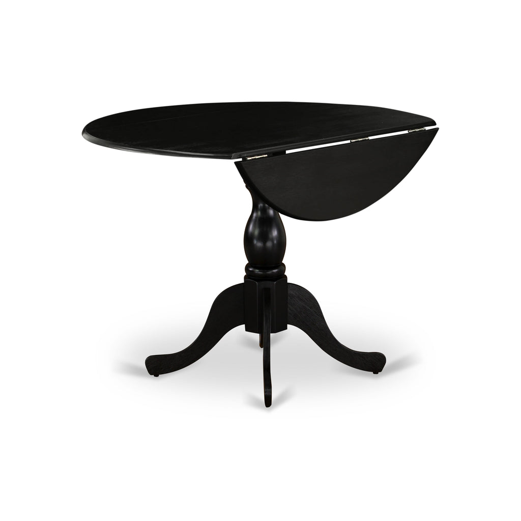 DMT-ARK-KC Dublin Round Drop Leaf Dining Table with Pedestal Base, 42x42 Inch, Rustic Black