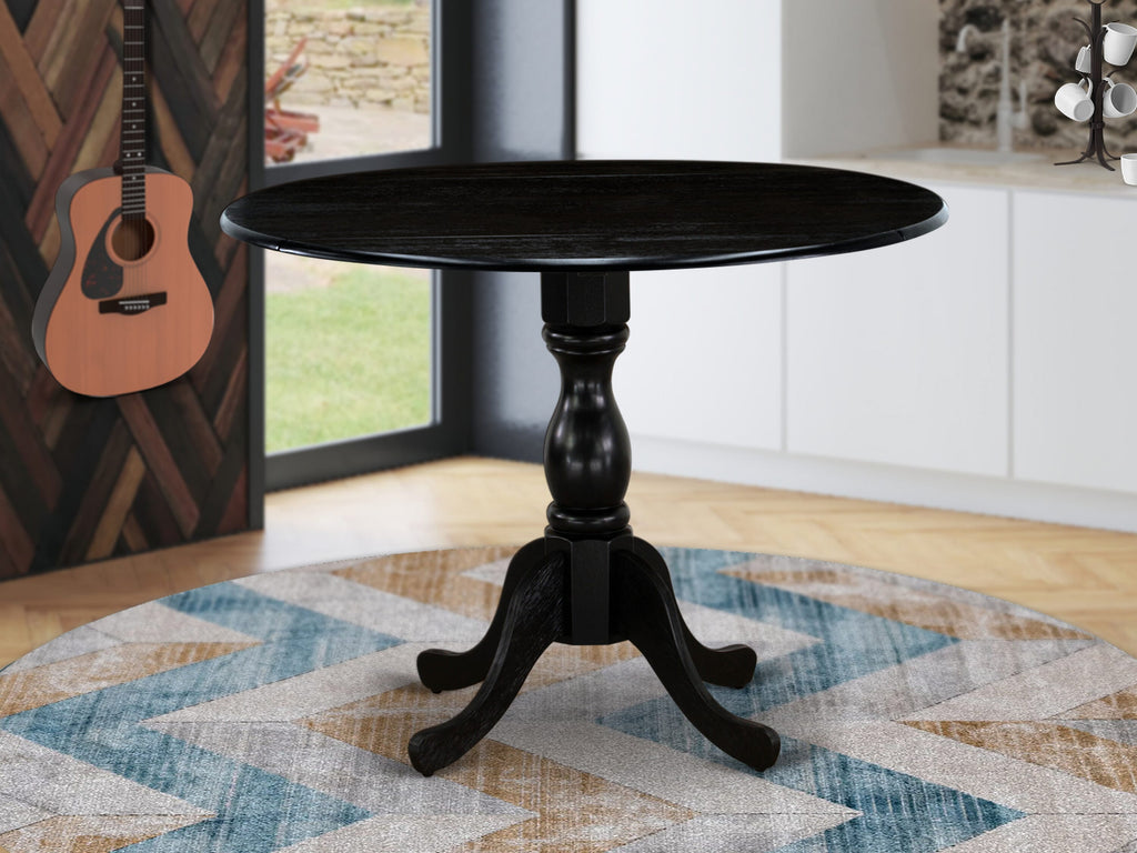 DMT-ARK-KC Dublin Round Drop Leaf Dining Table with Pedestal Base, 42x42 Inch, Rustic Black