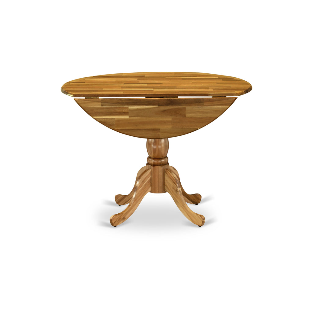 DMT-A89-5L Elegant Dublin Kitchen Table Featuring Round Dropleaf and Pedestal Base, 42-inch Natural Wood