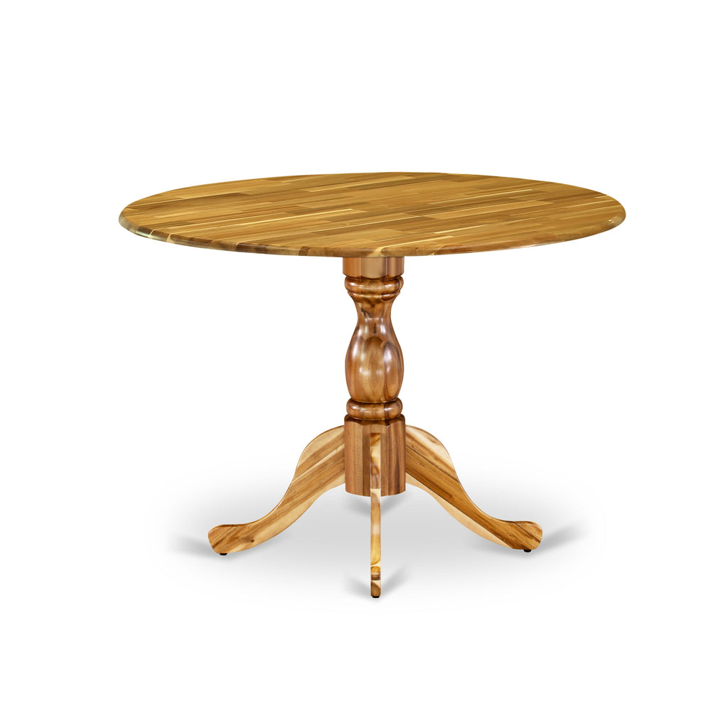 DMT-A89-5L Elegant Dublin Kitchen Table Featuring Round Dropleaf and Pedestal Base, 42-inch Natural Wood