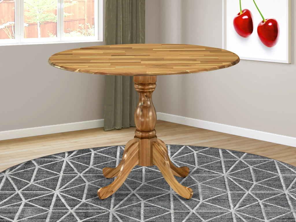 DMT-A89-5L Elegant Dublin Kitchen Table Featuring Round Dropleaf and Pedestal Base, 42-inch Natural Wood