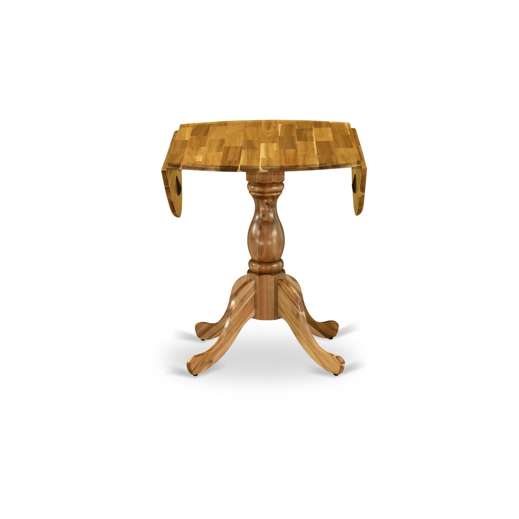 DMT-A89-5L Elegant Dublin Kitchen Table Featuring Round Dropleaf and Pedestal Base, 42-inch Natural Wood