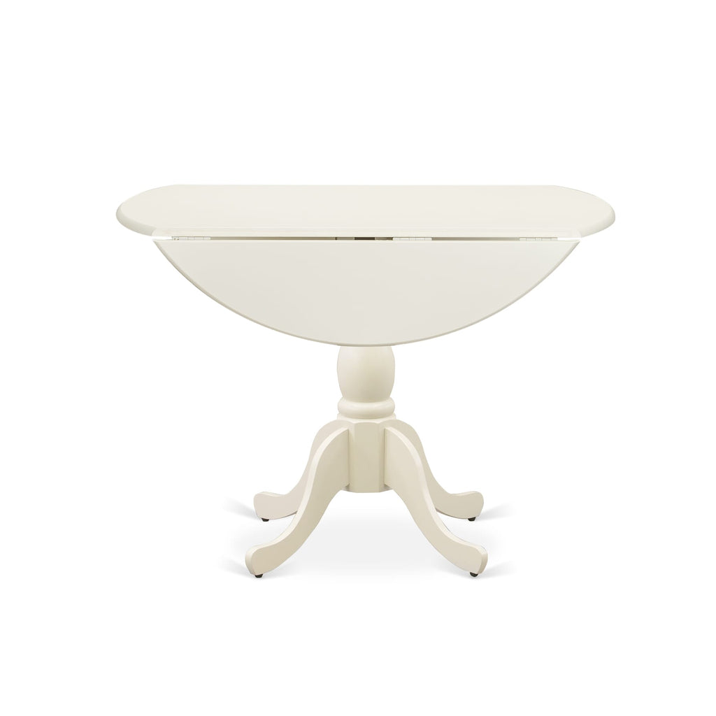 DMVA5-IY3-3 5 Piece Dining Set Round Maple Table + 4 Linen Fabric Chairs, Linen White Finish
