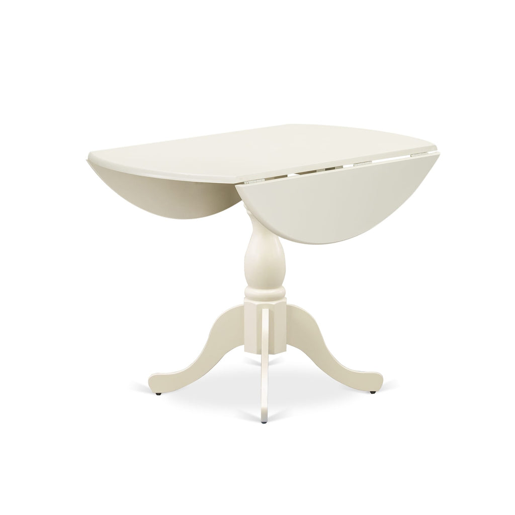 DMNF3-6IU-D Compact 3 Piece Set Space-Saving Round Table with Dropleaf and Two Chairs in White