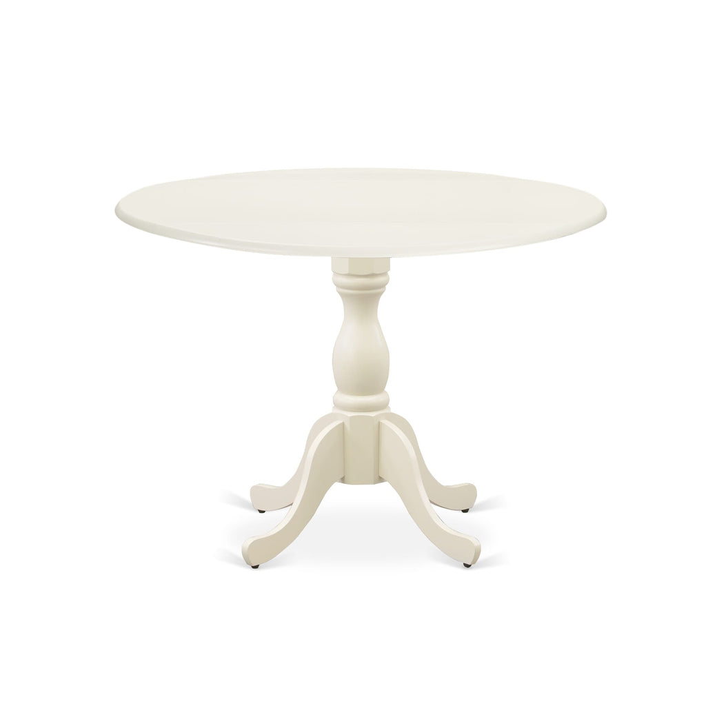 DMLA3-RD2-NO 3-Piece Round Table Dining Set with Dropleaf & Linen Fabric Parson Chairs in Neutral White