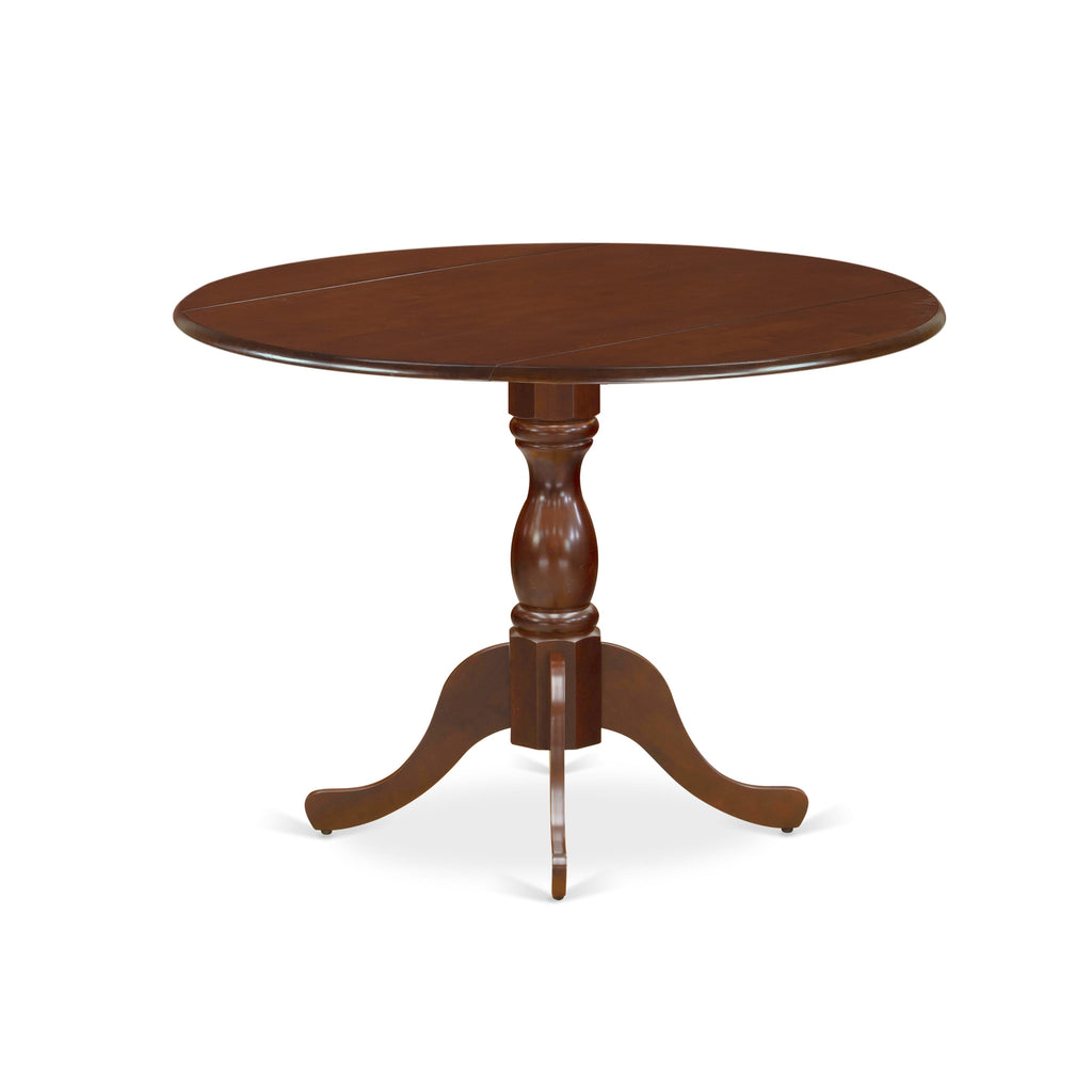 DMNF3-FUS-4 3-Piece Dropleaf Table & Linen Seats Set Featuring Round Design, 42x42, Mahogany Charm