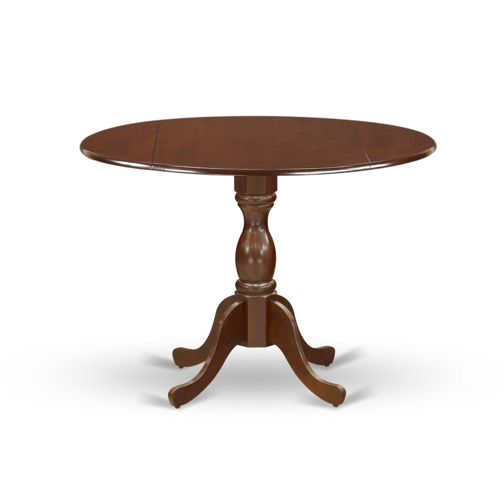 DMLA5-5SE-TZ Mahogany Dining Set Round Table with Dropleaf and 4 Upholstered Chairs for 4