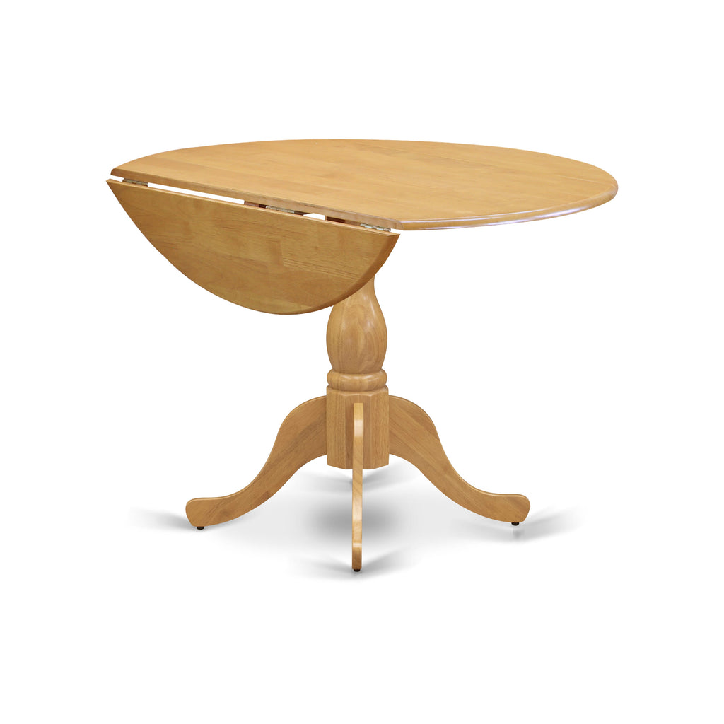DMNF3-SCK-Z 3-Piece Dining Ensemble Round Drop-leaf Table & Two Upholstered Chairs, 42 Inch, Oak Finish