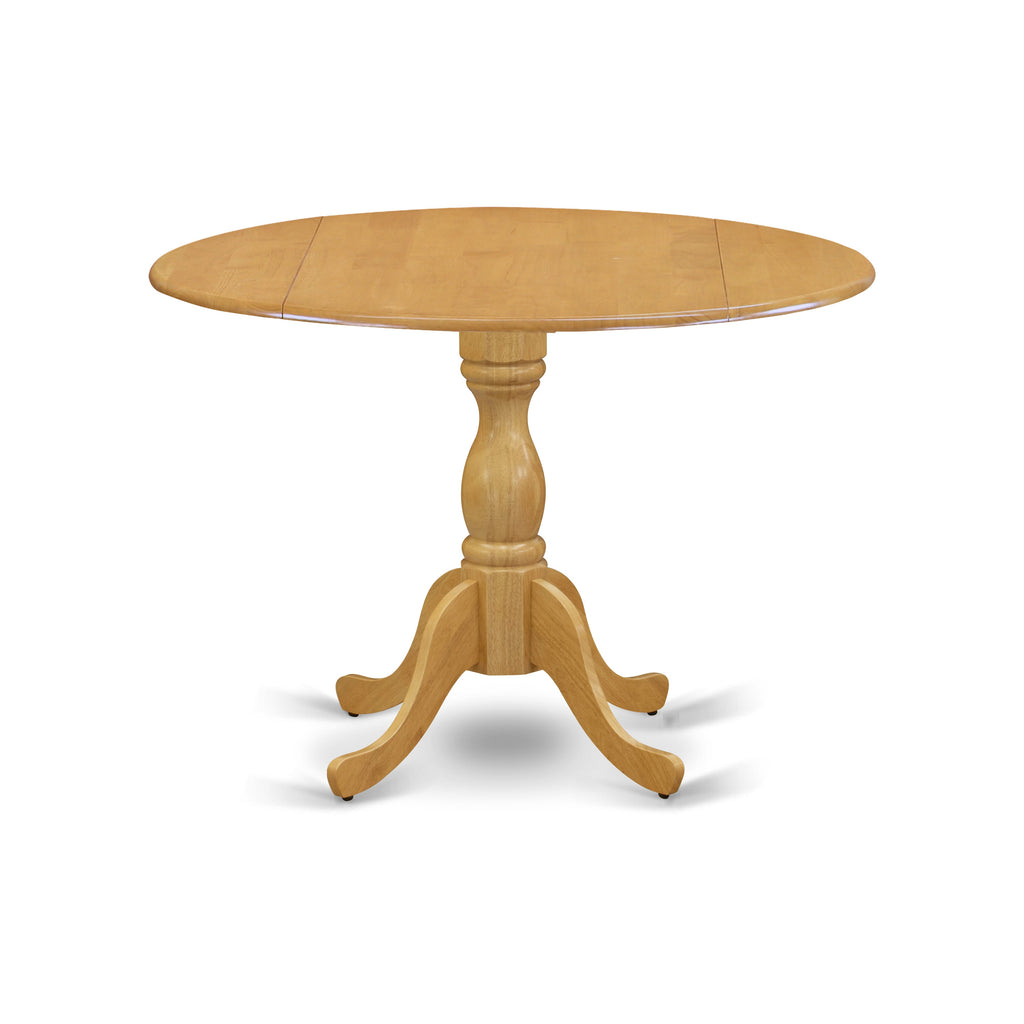 DMNF5-5HJ-D 5 Pc Dining Set with Round Table & Drop Leaf plus 4 Upholstered Chairs, 42 Inch Oak