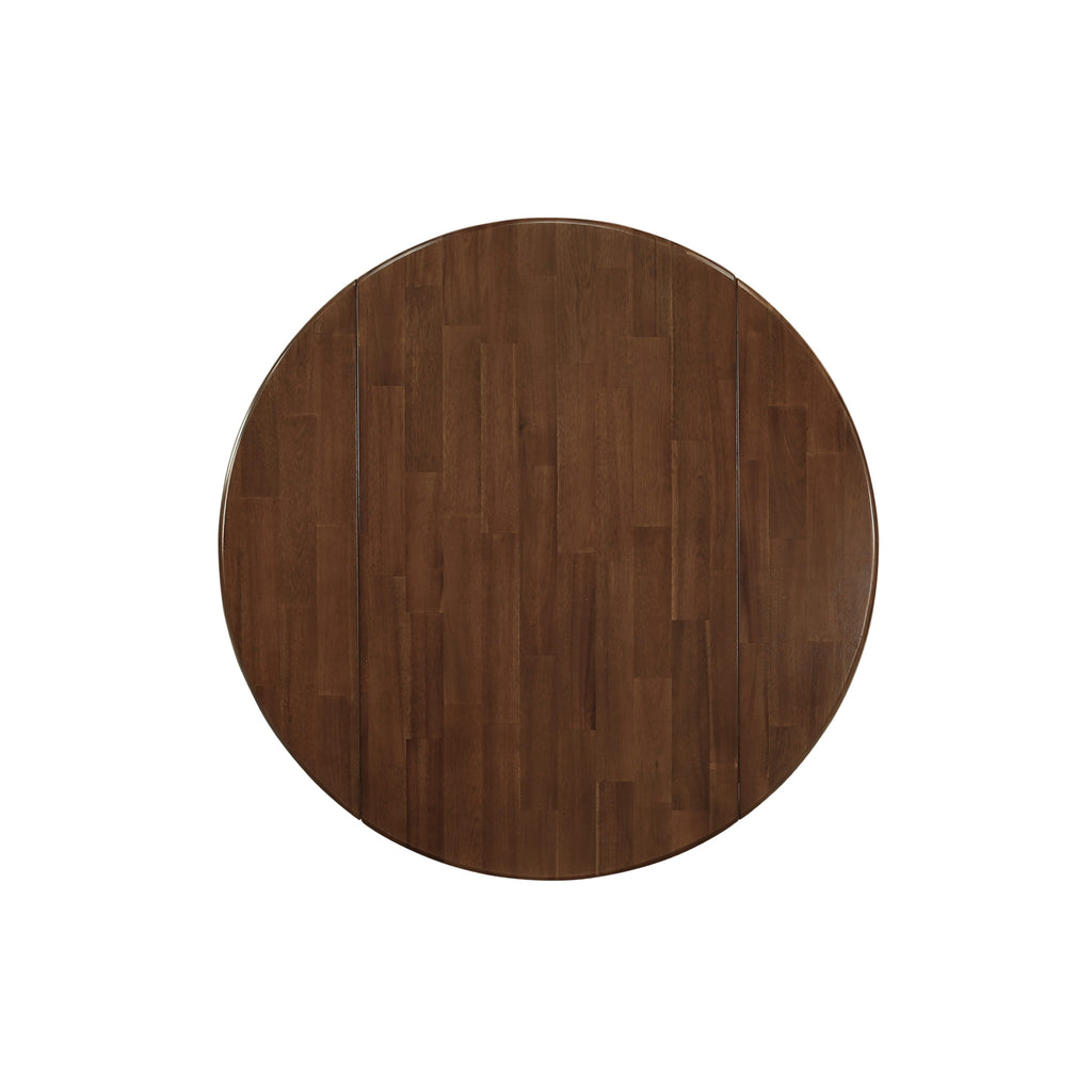 DMT-WTA-8P Chic Round Dining Table with Drop Leaf & Elegant Pedestal Base, 42-Inch Walnut & Black Finish