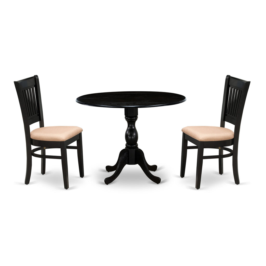 DMVA3-TIN-L 3-Piece Dining Ensemble with Round Table and Linen Upholstered Chairs, 42x42 Inch, Elegant Black