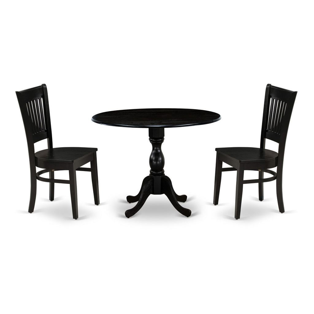 Dining Set DMVA3-H99-C 3 Piece Compact Table and Chairs Ensemble with Dropleaf, Black 42