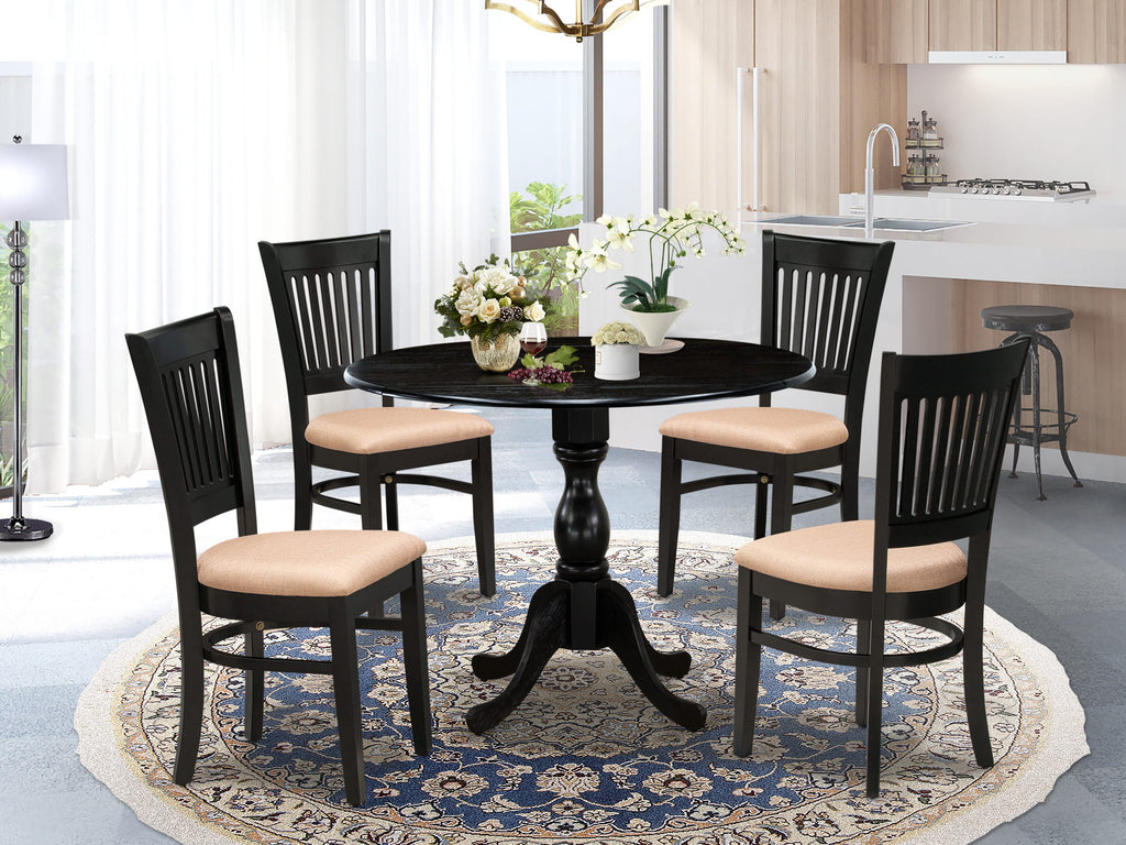 DMVA5-G2D-S 5-Piece Dining Ensemble with Round Dropleaf Table & Upholstered Linen Seats, 42
