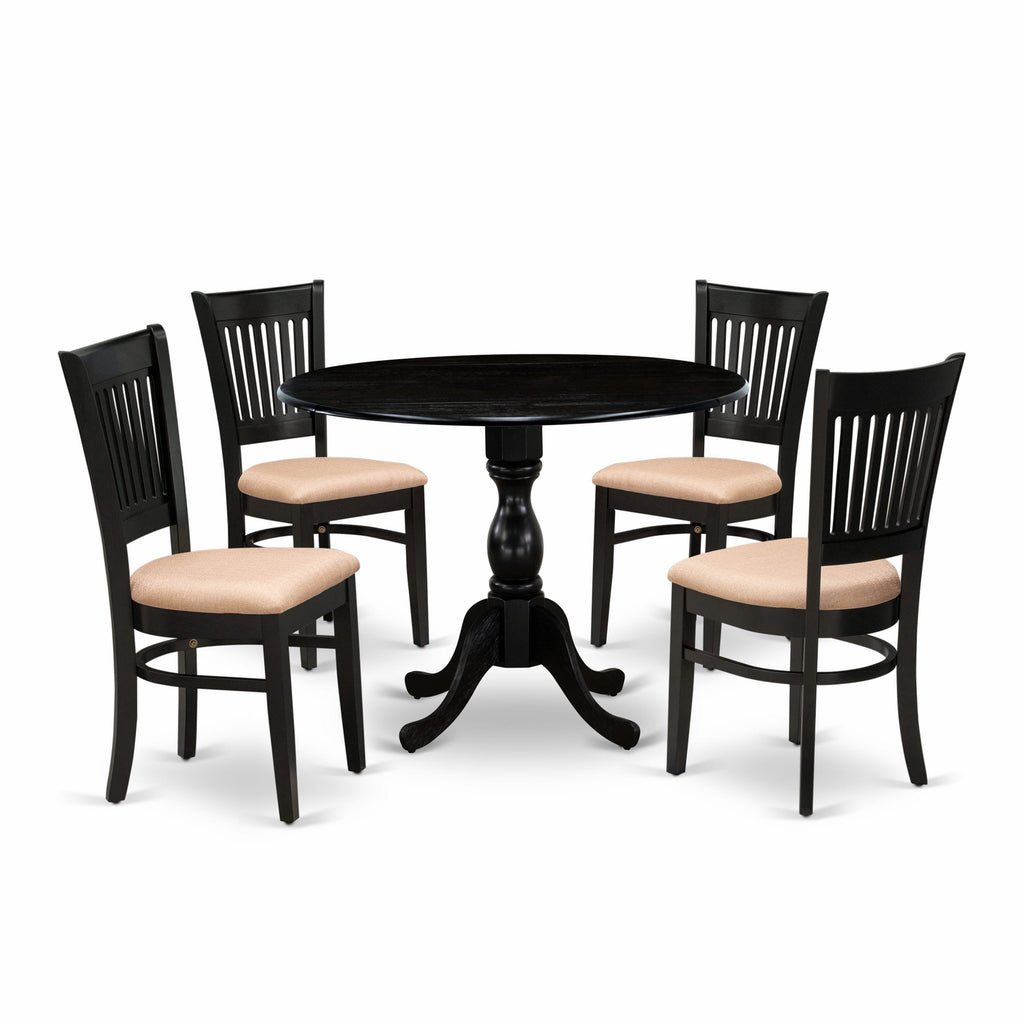 DMVA5-G2D-S 5-Piece Dining Ensemble with Round Dropleaf Table & Upholstered Linen Seats, 42