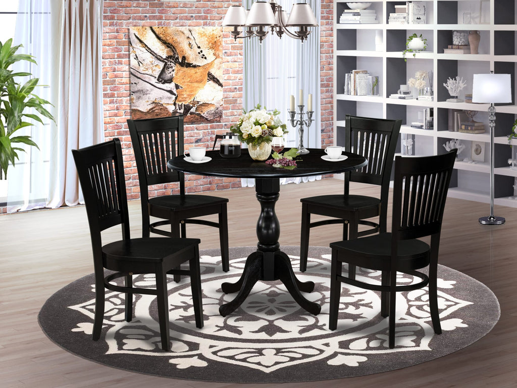 DMVA5-GUT-4 5-Piece Dining Set - Round Table with Dropleaf & 4 Chairs for Stylish Dining Room, Black 42