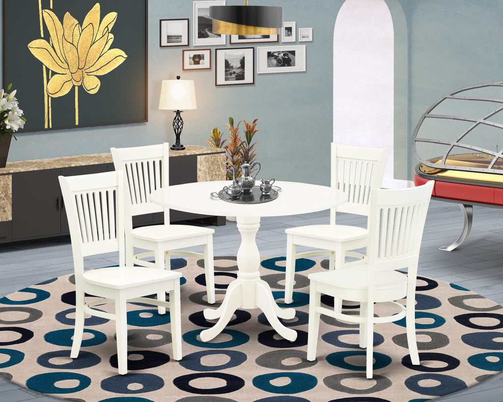 DMVA5-TGE-1 5-Piece Dining Ensemble with Dropleaf Table & 4 Chairs, 42 Linen White in Fresh Modern Style
