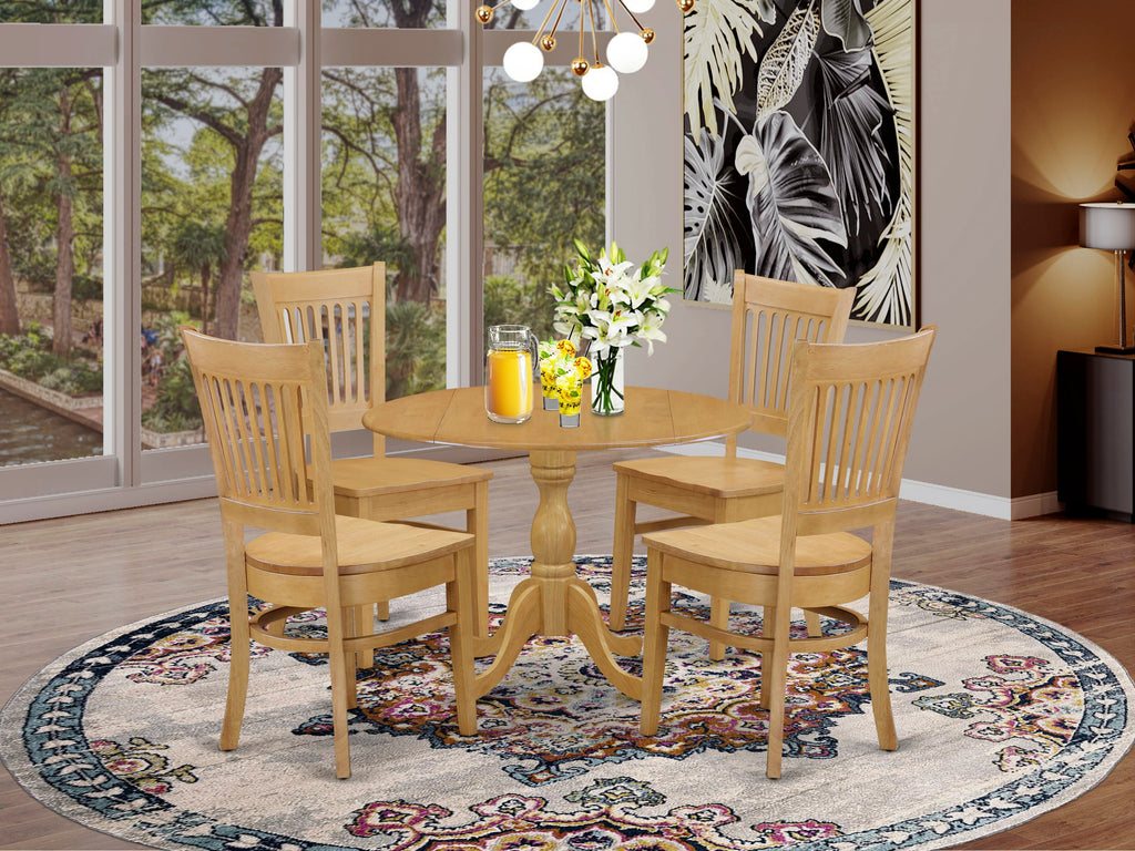 Dining Set DMVA5-QDK-Z 5-Piece Quaint Kitchen Ensemble with Round Dropleaf Table & 4 Chairs, Oak Finish