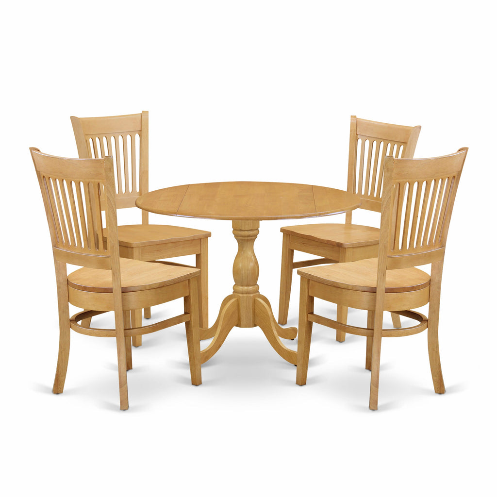 Dining Set DMVA5-QDK-Z 5-Piece Quaint Kitchen Ensemble with Round Dropleaf Table & 4 Chairs, Oak Finish