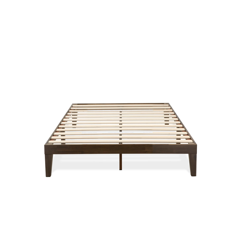 Full-Sized Bed Frame with Multiple Wooden Legs in Walnut, DNP-28-M Solid Platform Support Design