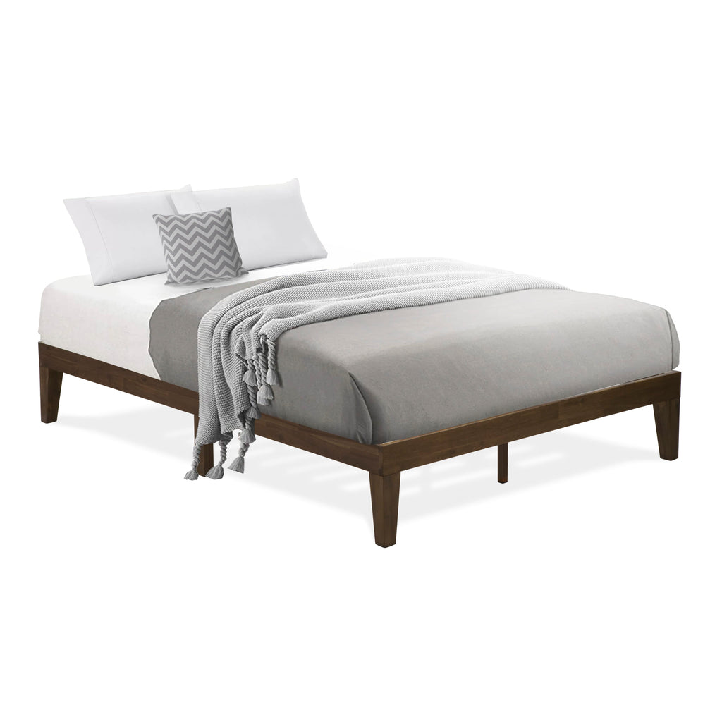 Full-Sized Bed Frame with Multiple Wooden Legs in Walnut, DNP-28-M Solid Platform Support Design