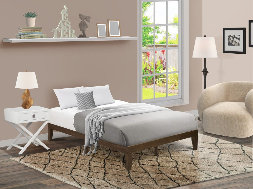 Full-Sized Bed Frame with Multiple Wooden Legs in Walnut, DNP-28-M Solid Platform Support Design