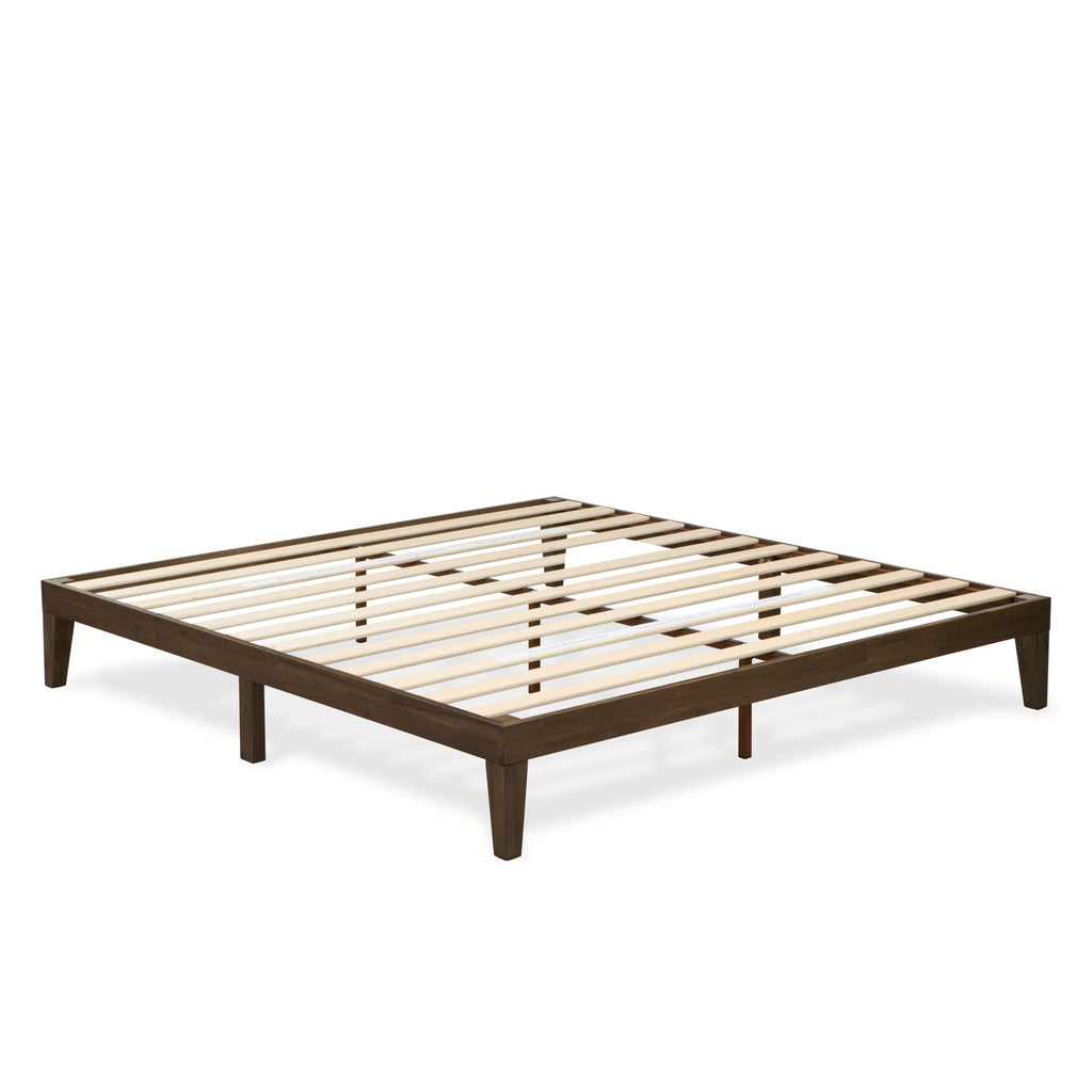 DNP-2U-V King Platform Bed Frame with Sturdy Wooden Legs and Extra Support - Walnut Elegance